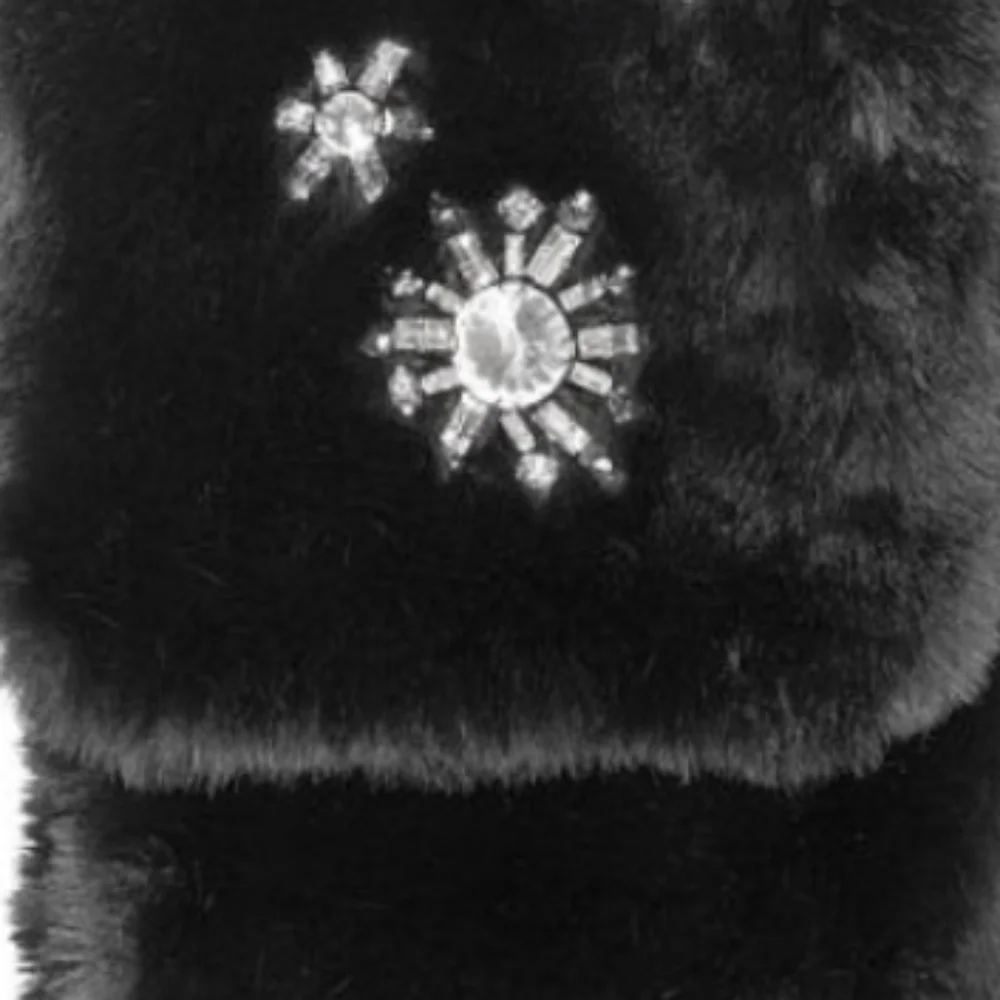 Victoria's Secret Black Faux Fur Scarf-Wrap Rhinestones Glam Retro Detail OS
